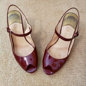 Cole Haan peep toe burgundy patent leather